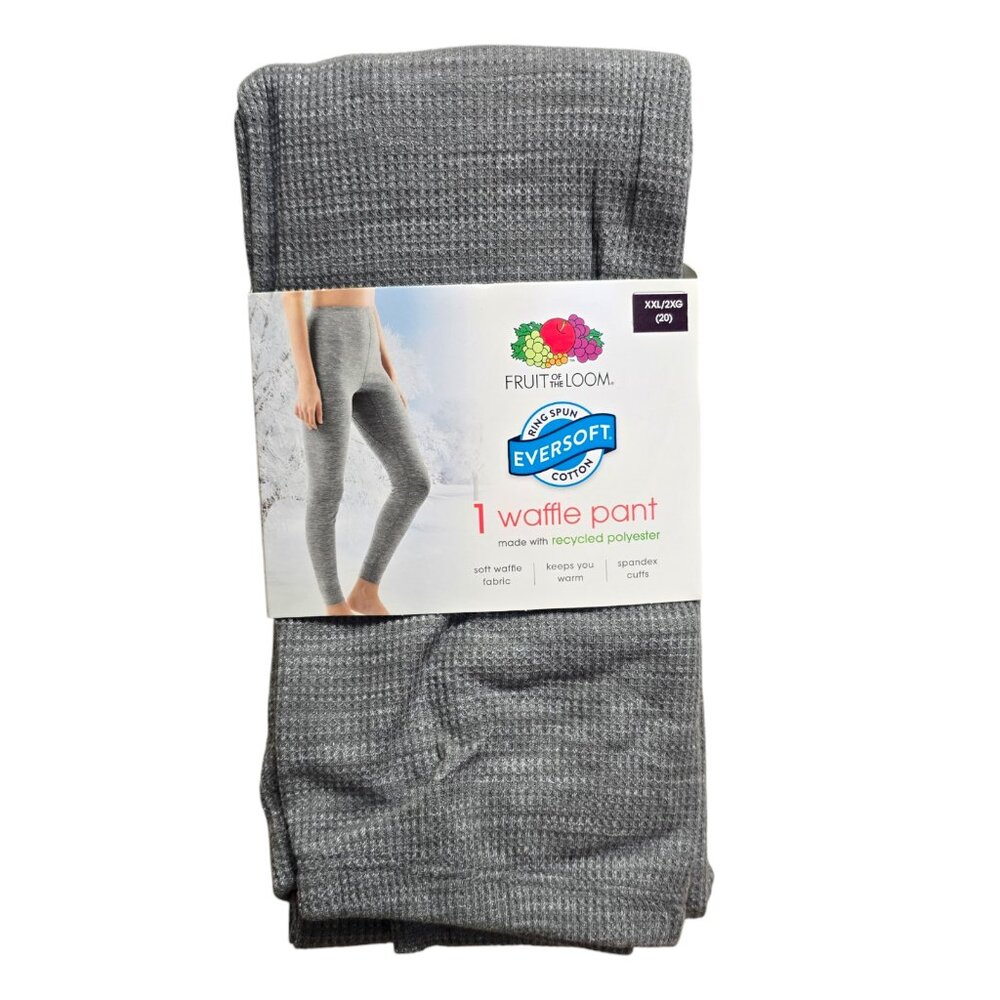 Fruit of the Loom Eversoft Waffle Thermal Pants Gray Women’s XXL (20) Snug Fit